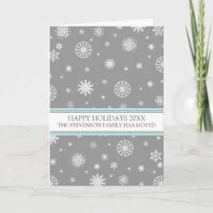 Cartes Pour Fêtes Annuelles Grey Aqua Snowflakes Christmas We've Moved Card
