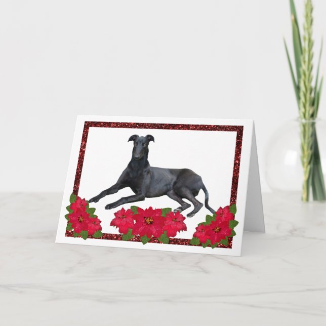 Cartes Pour Fêtes Annuelles Greyhound Christmas Poinsettia (Devant)