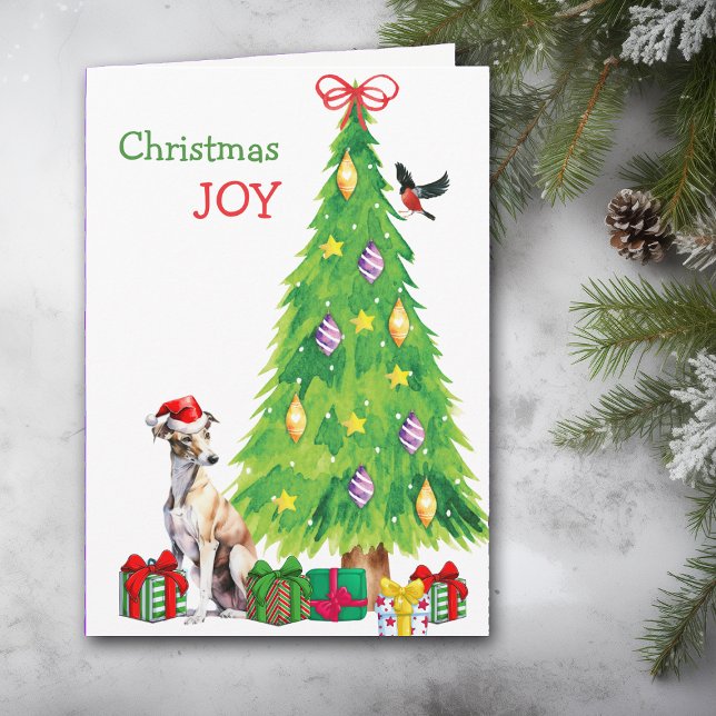 Cartes Pour Fêtes Annuelles Greyhound Dog, Bird et Arbre de Noël (Créateur téléchargé)