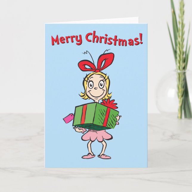 Cartes Pour Fêtes Annuelles Grille | Cindy-Lou Qui - Tenant Présent (Devant)