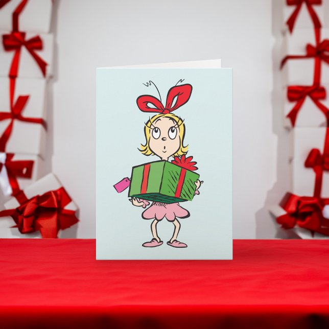 Cartes Pour Fêtes Annuelles Grille | Cindy-Lou Qui - Tenant Présent (Card on table)