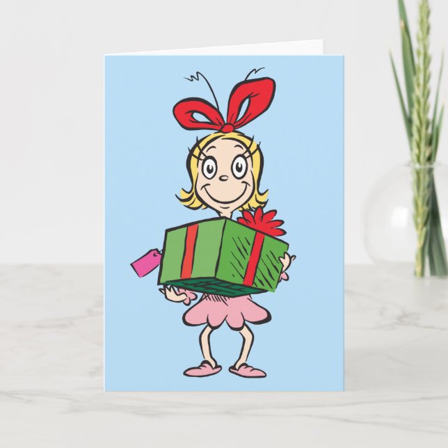 Cartes Pour Fêtes Annuelles Grille | Cindy-Lou Qui - Tenant Présent (Devant)