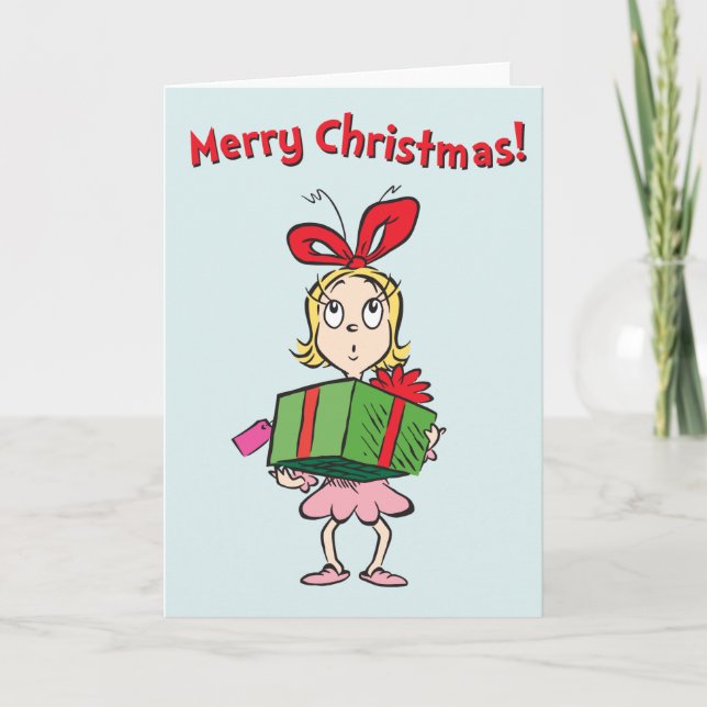 Cartes Pour Fêtes Annuelles Grille | Cindy-Lou Qui - Tenant Présent (Devant)