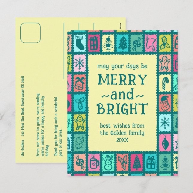 Cartes Pour Fêtes Annuelles Grille de Noël Fantaisiste Douce Personnalisée (Devant / Derrière)