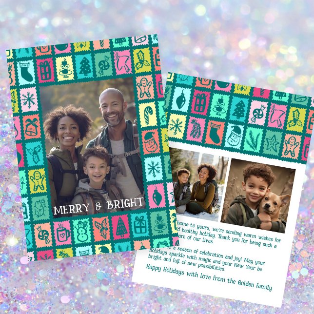 Cartes Pour Fêtes Annuelles Grille de Noël fantaisiste Douce personnalisée 3 P (Whimsical Christmas Grid Cute Custom 3 PHOTO Holiday Card
)
