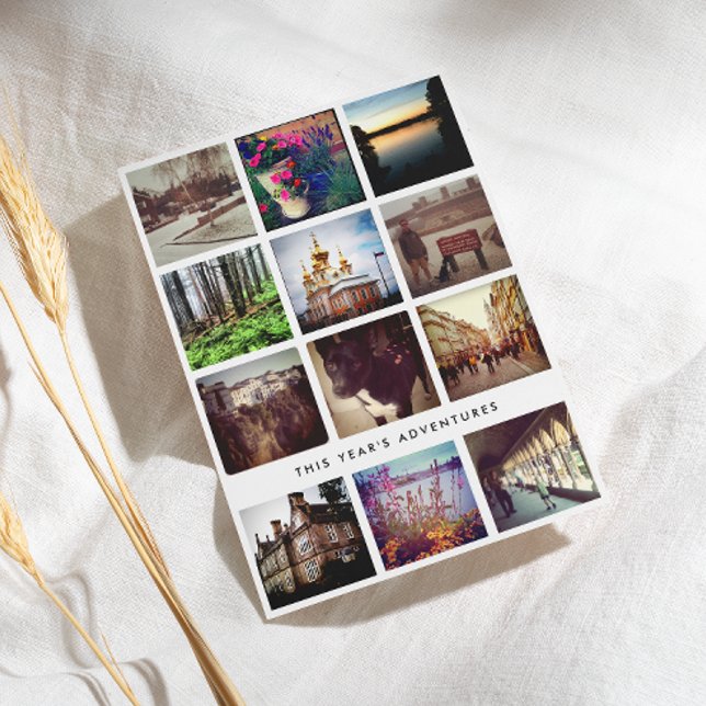 Cartes Pour Fêtes Annuelles Grille photo de 12 Carrés en noir et blanc (Créateur téléchargé)