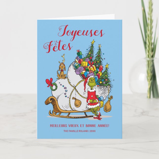 Cartes Pour Fêtes Annuelles Grinch classique | Grinch & Max avec Sleigh (Devant)