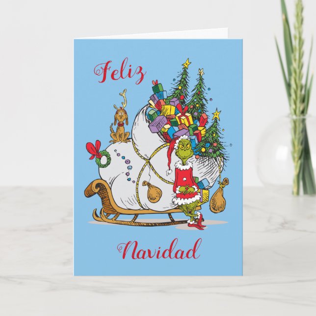 Cartes Pour Fêtes Annuelles Grinch Classique | Grinch & Max avec traîneau (Devant)