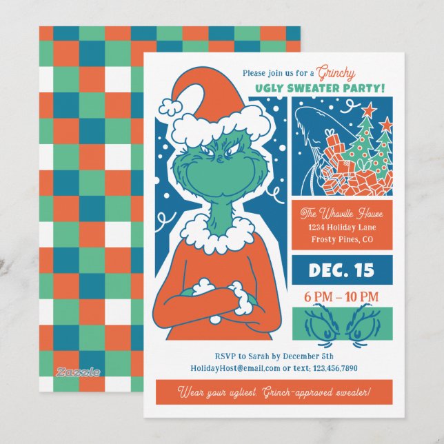 Cartes Pour Fêtes Annuelles Grinch Ugly Sweater Holiday Party (Devant / Derrière)