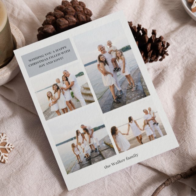 Cartes Pour Fêtes Annuelles Gris clair Moderne Neutre 4 Photo Élégant (Créateur téléchargé)