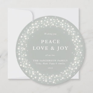 Cartes Pour Fêtes Annuelles Gris-Vert Rond Éclairage Paix Amour + Joie