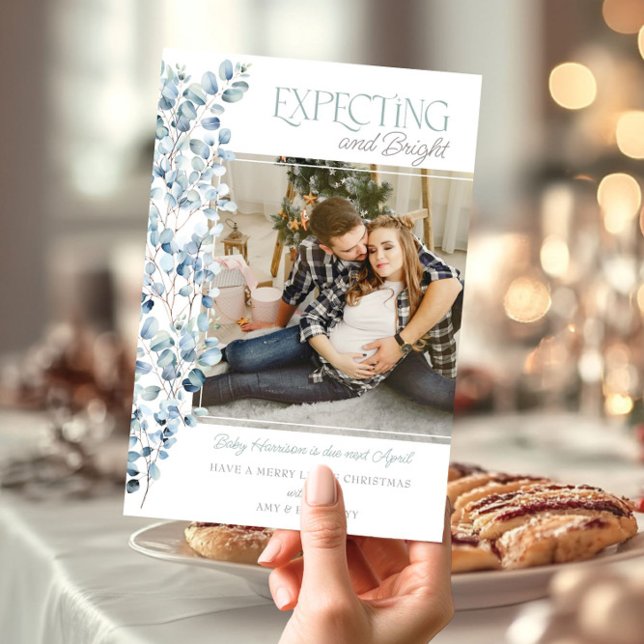 Cartes Pour Fêtes Annuelles Grossesse photo Carré attendue et brillante (Expecting and Bright Christmas Card Pregnancy Announcement by Darling & May)