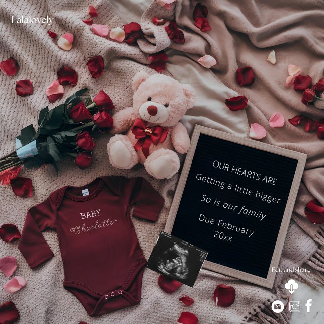 Cartes Pour Fêtes Annuelles Grossesse romantique avec Roses & Teddy (Créateur téléchargé)
