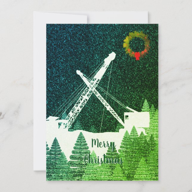 CARTES POUR FÊTES ANNUELLES GRUE À CHENILLES NUIT D'HIVER SNOW NOËL OPÉRATEUR  (Devant)