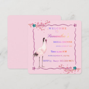 Cartes Pour Fêtes Annuelles Grue rose capricieuse et arc-en-ciel de fleurs de