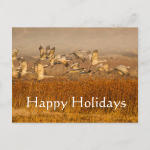 Cartes Pour Fêtes Annuelles Grues sur champ doré, Joyeuses Fêtes