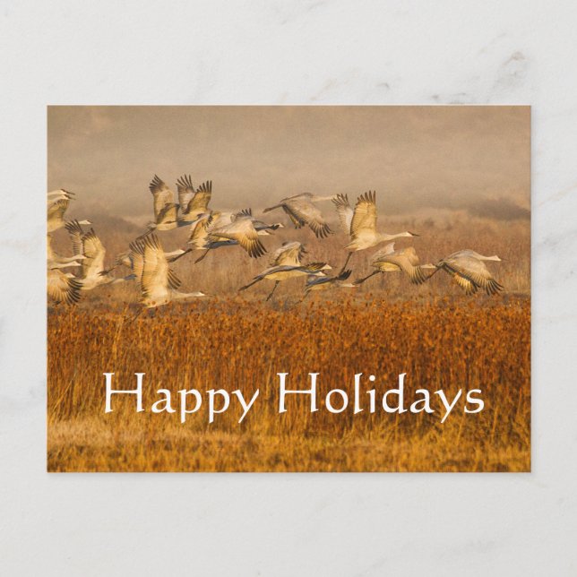 Cartes Pour Fêtes Annuelles Grues sur le champ d'or, Joyeuses fêtes (Devant)