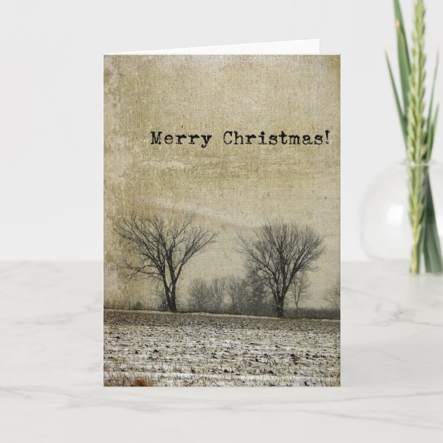 Cartes Pour Fêtes Annuelles Grunge d'arbres d'hiver, Joyeux Noël (Devant)