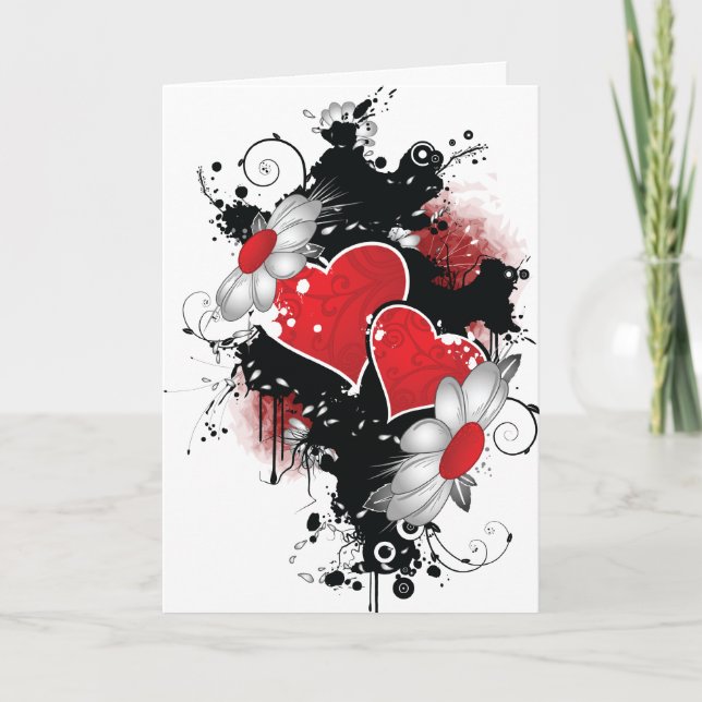 Cartes Pour Fêtes Annuelles Grunge Hearts and Daisies Valentine Card (Devant)