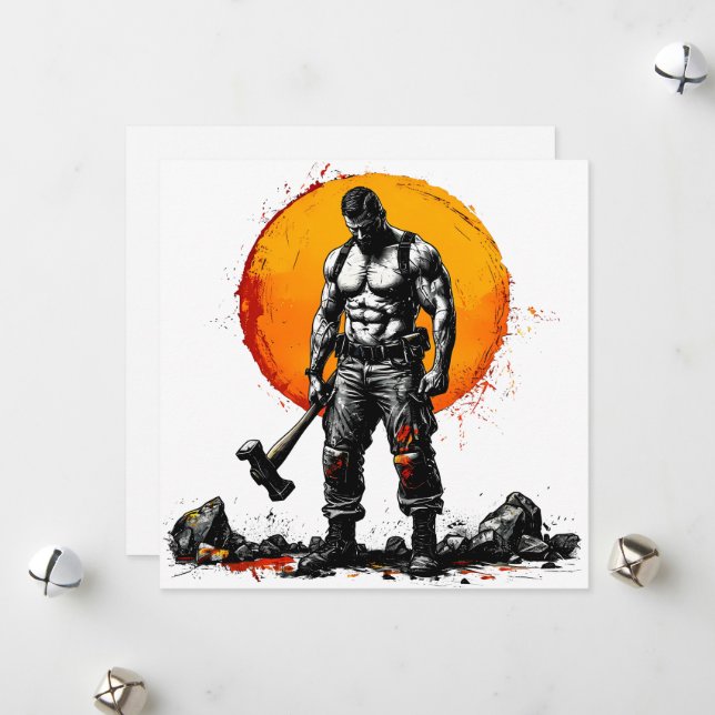 Cartes Pour Fêtes Annuelles guerrier barbare médiéval imaginaire hummer force (Devant/Arrière en situation)