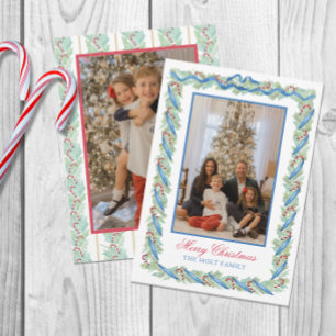 Cartes Pour Fêtes Annuelles Guirlande de Noël aquarelle et cannes de bonbons P