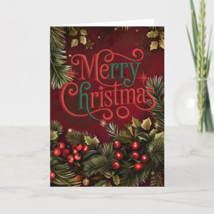 Cartes Pour Fêtes Annuelles Guirlande de Noël cramoisie joyeuse