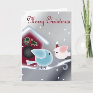 Cartes Pour Fêtes Annuelles Guirlande de Noël en dessin animé Oiseaux en amour
