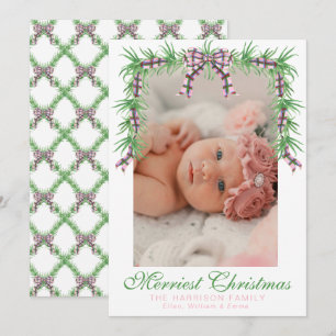Cartes Pour Fêtes Annuelles Guirlande de noeud à carreaux rose aquarelle Photo