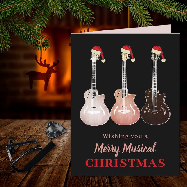 Cartes Pour Fêtes Annuelles Guitare de Noël Rock and Roll (Rock and roll Christmas rustic guitar custom folded holiday greetings card guitarist music teacher)