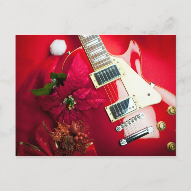 Cartes Pour Fêtes Annuelles Guitare Électrique Rouge Avec Ornements De Noël (Devant)
