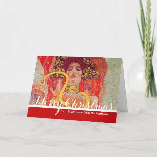 Cartes Pour Fêtes Annuelles Gustav Klimt Red Woman Gold Snake Peinture (Devant)