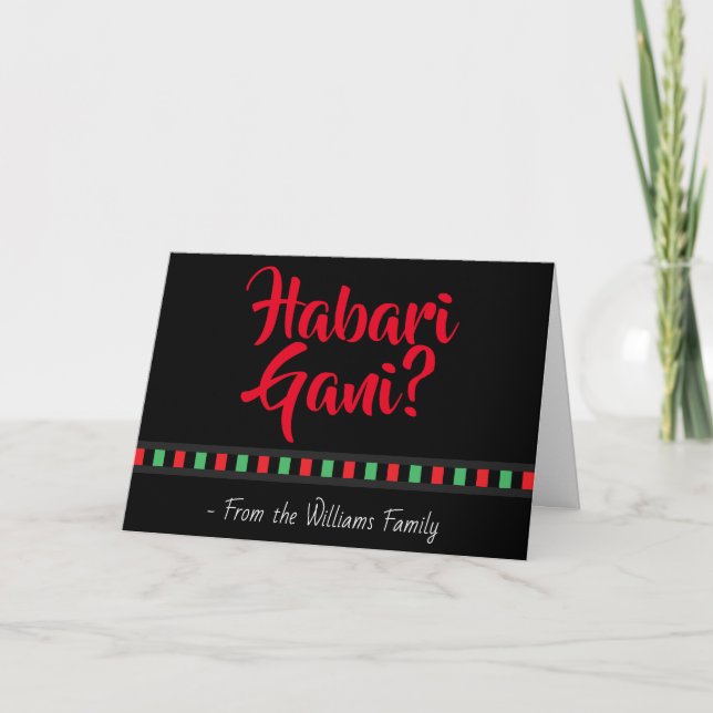 Cartes Pour Fêtes Annuelles Habari Gani Rouge Noir Vert Kwanzaa (Devant)