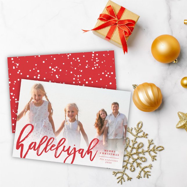 Cartes Pour Fêtes Annuelles Hallelujah Brush Script Photo de Noël religieuse (Créateur téléchargé)