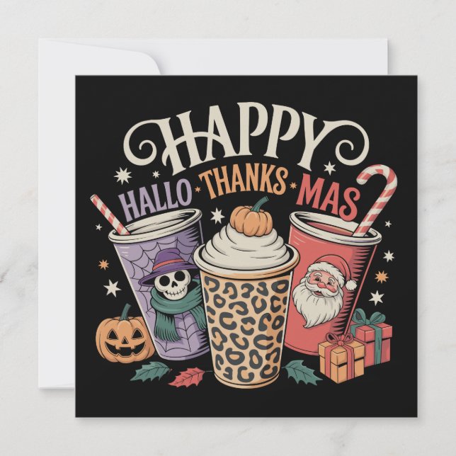 Cartes Pour Fêtes Annuelles Hallothanksmas Halloween Thanksgiving Christmas (Devant)