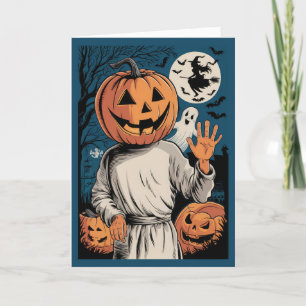 Cartes Pour Fêtes Annuelles Halloween amusant Bonjour Vintage Citrouille Tête