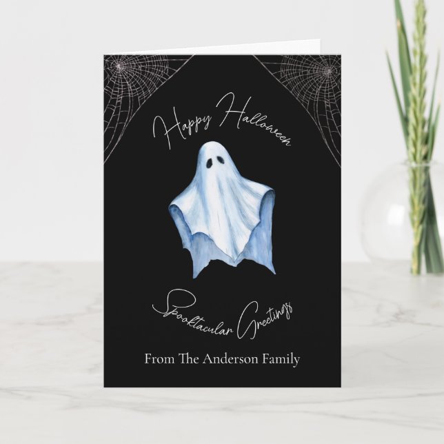 Cartes Pour Fêtes Annuelles Halloween blanc Fantôme & Cobwebs Gothique Noir (Devant)