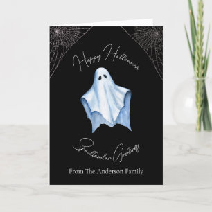 Cartes Pour Fêtes Annuelles Halloween blanc Fantôme & Cobwebs Gothique Noir