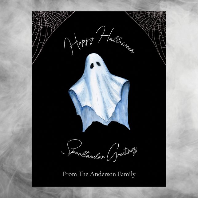 Cartes Pour Fêtes Annuelles Halloween blanc Fantôme & Cobwebs Gothique Noir (Créateur téléchargé)