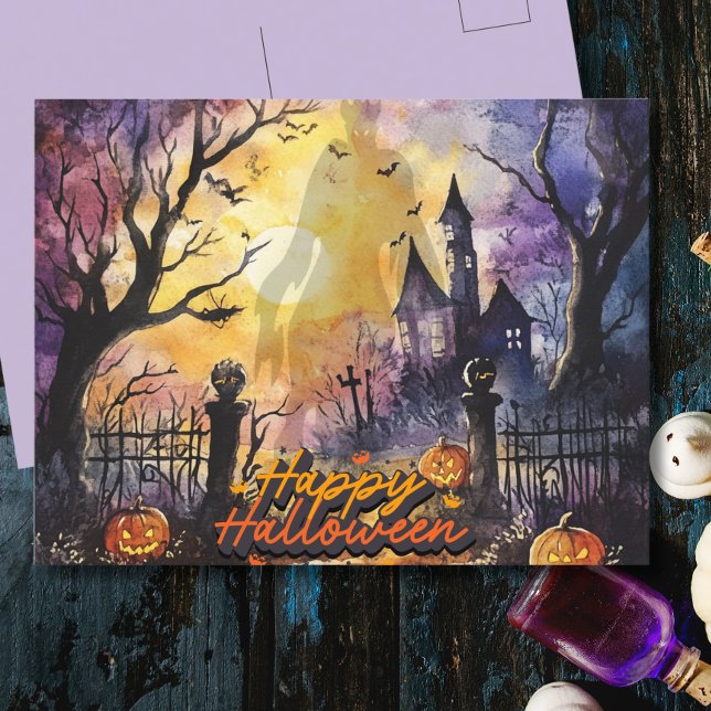 Cartes Pour Fêtes Annuelles Halloween brillant hanté (Créateur téléchargé)