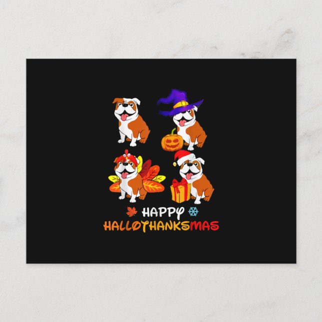 Cartes Pour Fêtes Annuelles Halloween Bulldog Et Joyeux Noël Joyeux Hallot (Devant)