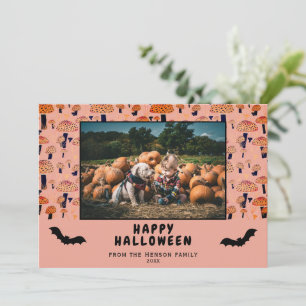 Cartes Pour Fêtes Annuelles Halloween Champignons Orange Black Bat Fall Photo