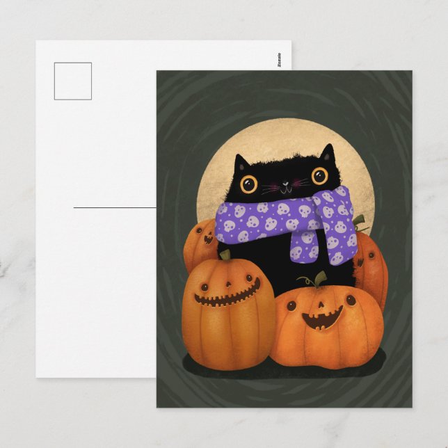 Cartes Pour Fêtes Annuelles Halloween Chat Noir Saison Automne Heureux Hallowe (Devant / Derrière)