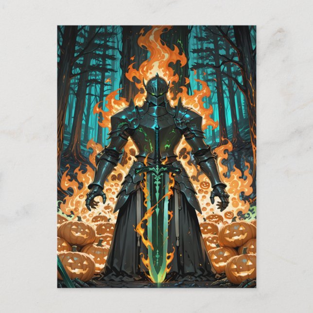 Cartes Pour Fêtes Annuelles Halloween Citrouille flamboyant Knight Dark Forest (Devant)