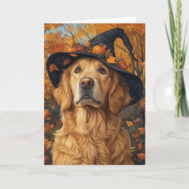 Cartes Pour Fêtes Annuelles Halloween de sorcière rétritrice d'or (Devant)