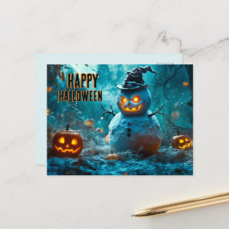 Cartes Pour Fêtes Annuelles Halloween éffrayant avec Evil Snowman, Citrouille