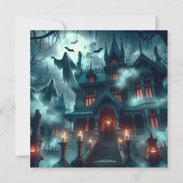 Cartes Pour Fêtes Annuelles Halloween effrayant Haunted Castle Graveyard (Devant)