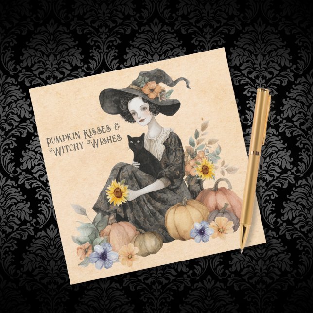 Cartes Pour Fêtes Annuelles Halloween Enchanter Chat Sorcière Citrouilles & Fl (Créateur téléchargé)
