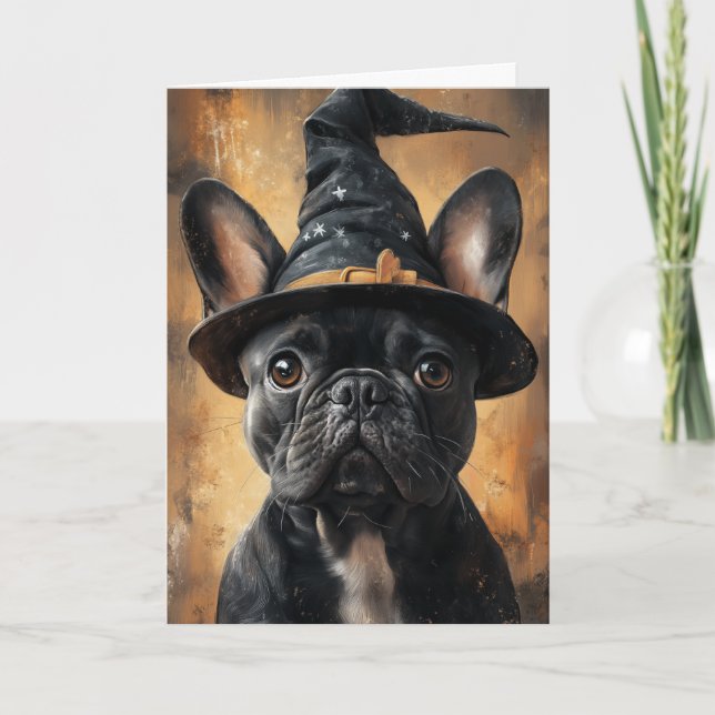 Cartes Pour Fêtes Annuelles Halloween française en sorcière à chien taureau (Devant)