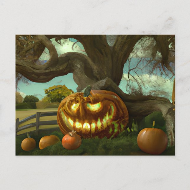 Cartes Pour Fêtes Annuelles Halloween Giant Jack-O' Lanterne Mangée Arbre (Devant)