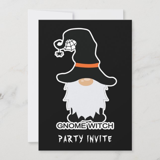 Cartes Pour Fêtes Annuelles Halloween Gnome Sorcière blanc cheveux noir Casque (Devant)